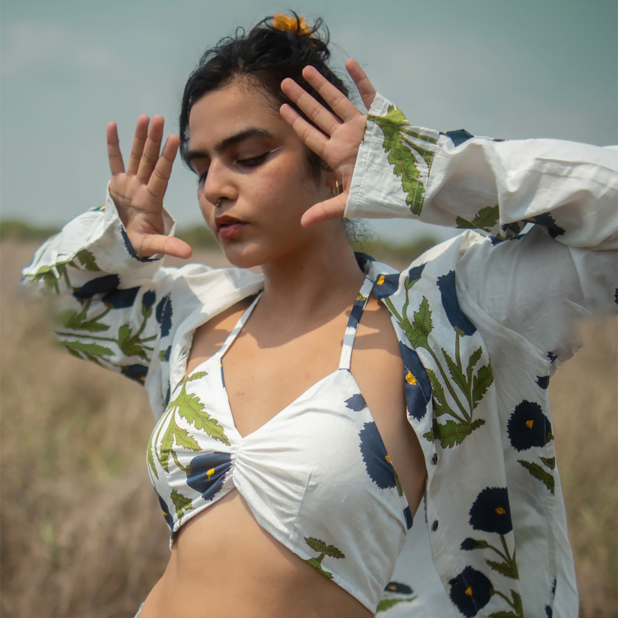 Blue floral Shirt with Blouse-1