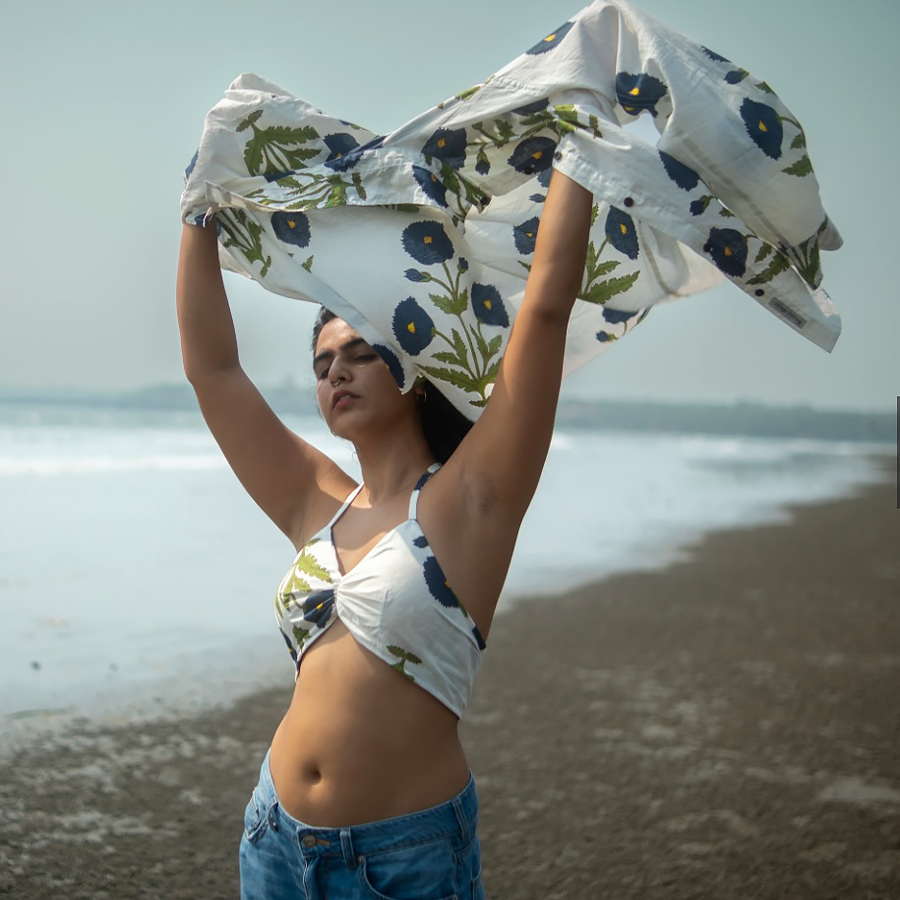 Blue floral Shirt with Blouse-3