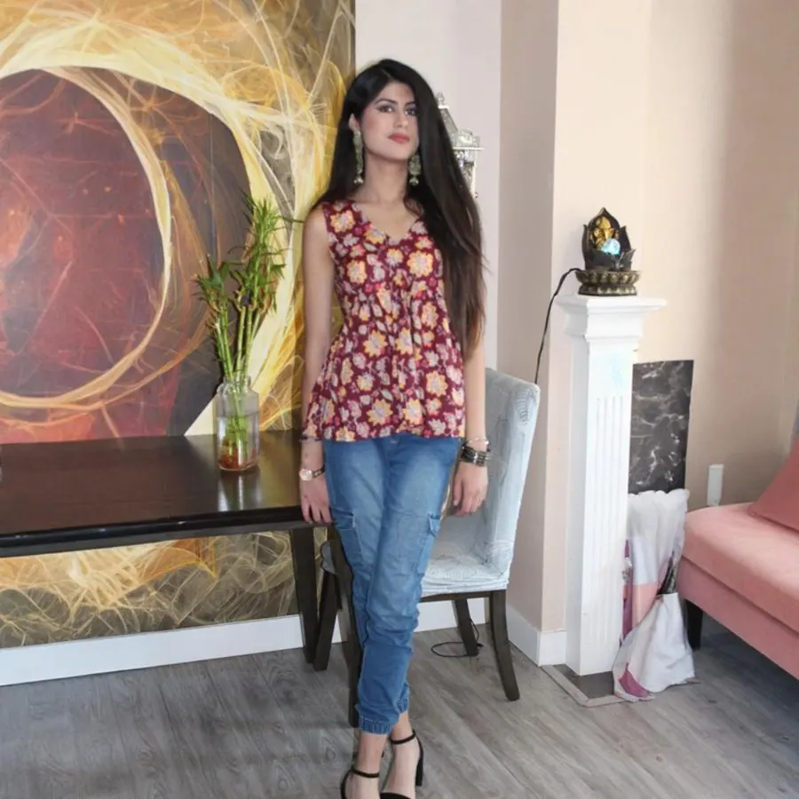 Maroon floral Tops-1