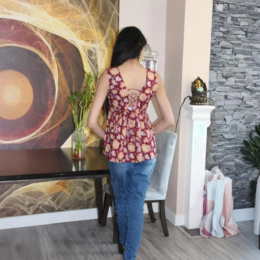 Maroon floral Tops-3