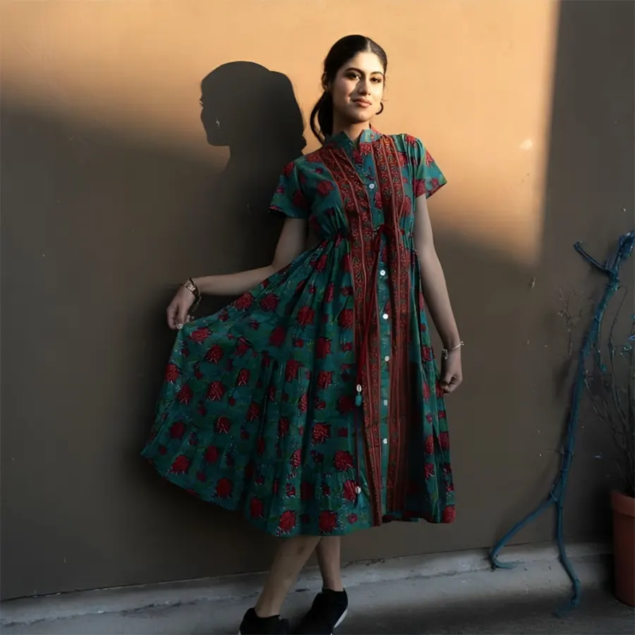 Teal Printed dreess-2