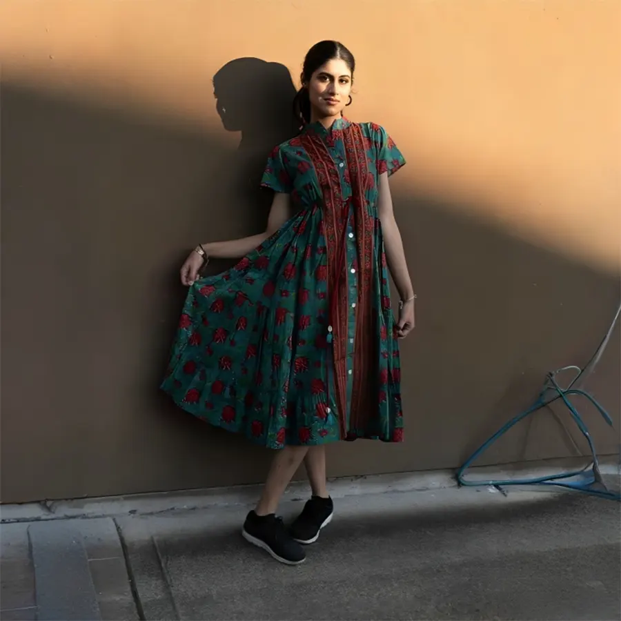 Teal Printed dreess-3