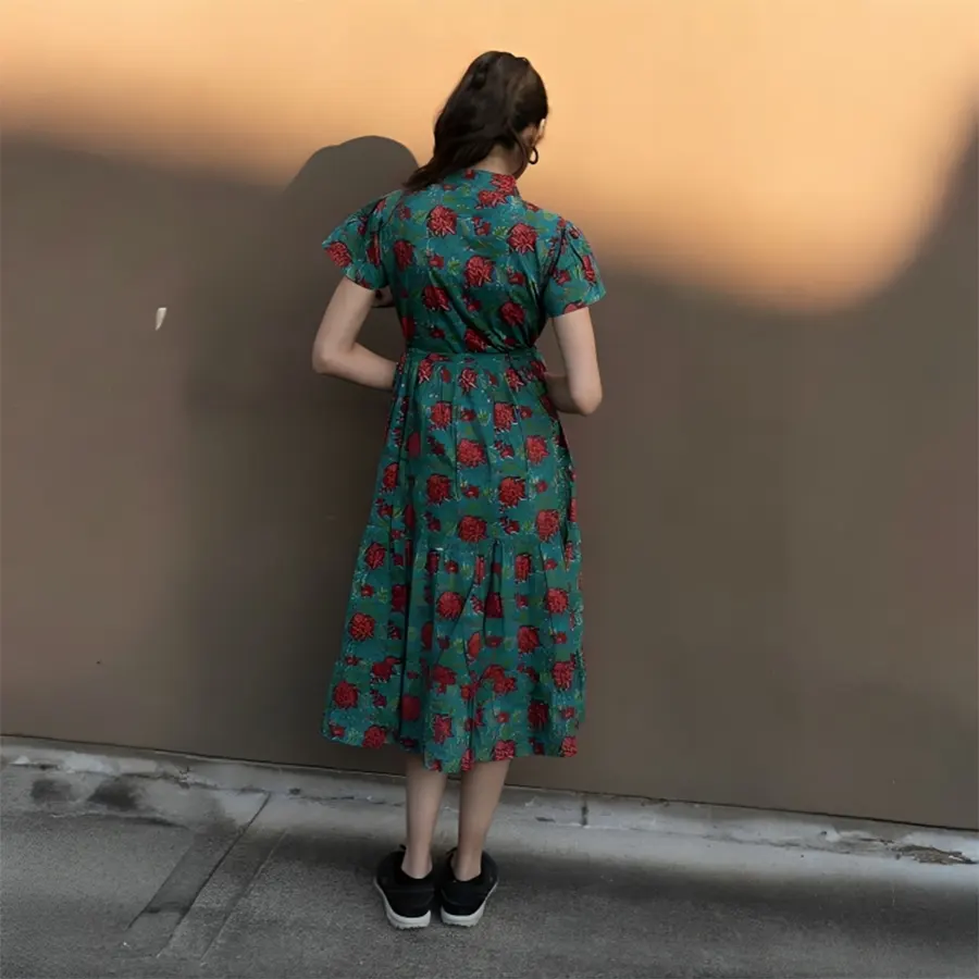 Teal Printed dreess-4